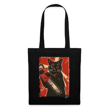 Vintage Drôle Chat avec Tronçonneuse - Sac en tissu - noir - Devant