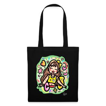 Happy cartoon girl with hearts and stars - Tote Bag - black - Front