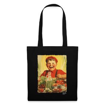 Propagande vintage : un garçon mange des aliments sains - Sac en tissu - noir - Devant