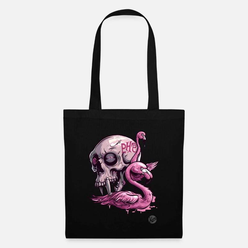 Pinker Primatenschädel & Flamingo: Tropische Vibes - Stoffbeutel - Schwarz