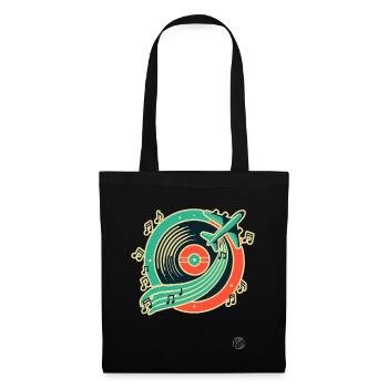 Musique rétro et design de voyage « Plate & Airplane » - Sac en tissu - noir - Devant