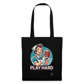 Femme au foyer de dessin animé rétro jouant au football américain - Sac en tissu - noir - Devant