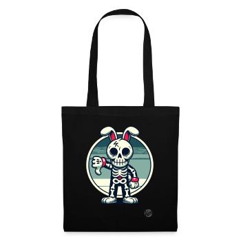 Lapin squelette effrayant avec les pouces vers le bas - Sac en tissu - noir - Devant
