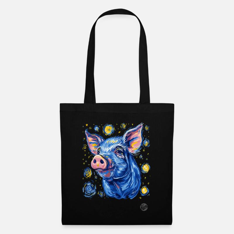 Nacht voller Sterne Schwein - Stoffbeutel - Schwarz