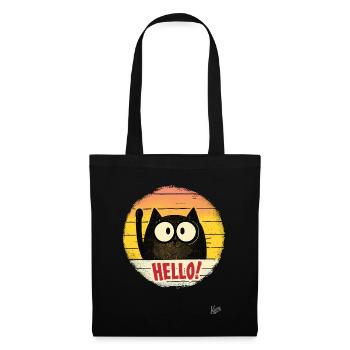 Chat de dessin animé rétro agitant, bonjour - Sac en tissu - noir - Devant