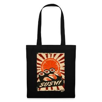 Vintage Retro Sonne und Sushi - Stoffbeutel - Schwarz - Vorne