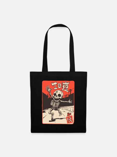 Japanisch Edo Japan Retro-Cartoon-Skelett - Stoffbeutel - Schwarz