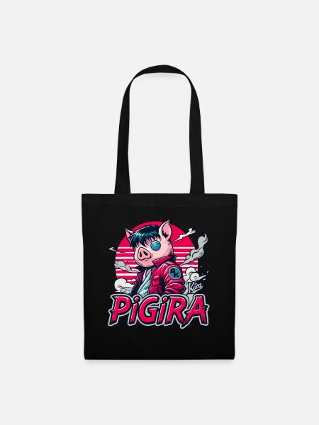 Pigira: Das japanische Cyber Punk Held Schwein - Stoffbeutel - Schwarz