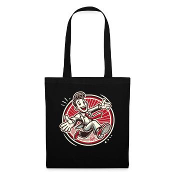 Homme de dessin animé heureux courant à bras ouverts - Sac en tissu - noir - Devant