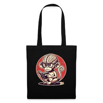 Singe nerd avec un grand Geirn lisant un livre - Sac en tissu - noir - Devant