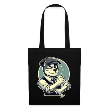 Retro Dapper Cartoon Hund im Stil der 1920er - Stoffbeutel - Schwarz - Vorne