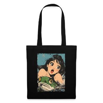 Dessin animé Sirène et poisson vert - Sac en tissu - noir - Devant
