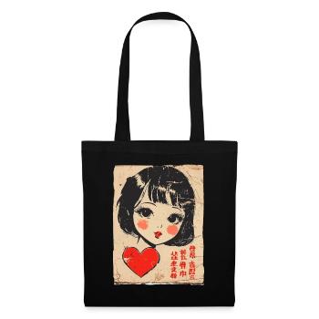 Mignon dessin animé fille avec coeur - Sac en tissu - noir - Devant