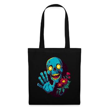 Funny skull with flowers greets: Hello! - Tote Bag - black - Front