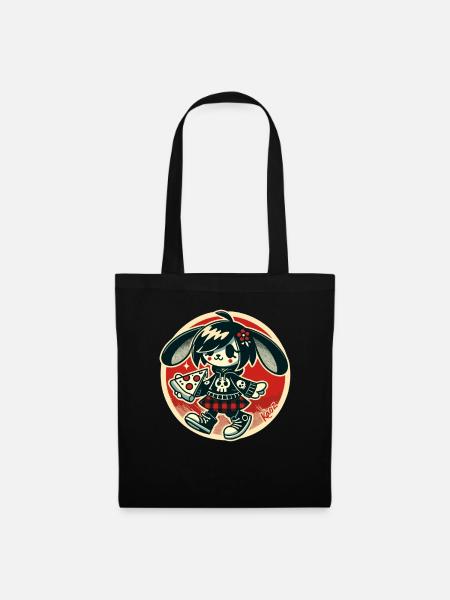 Lustiger Punk-Hase mit Pizza - Stoffbeutel - Schwarz