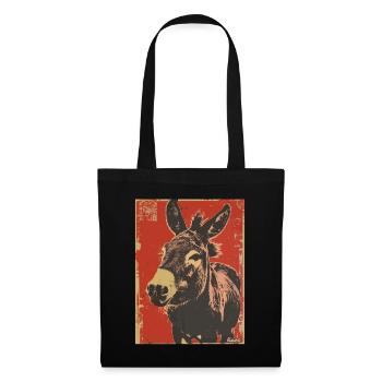 Retro Esel – Vintage Tiermotiv - Stoffbeutel - Schwarz - Vorne