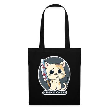 Neko Chef - Chat effronté avec couteau de chef - Sac en tissu - noir - Devant
