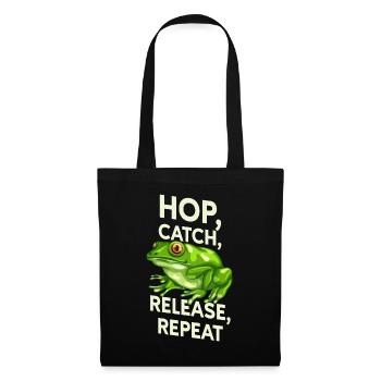 Hop Catch Release Repeat Frosch Humor - Stoffbeutel - Schwarz - Vorne