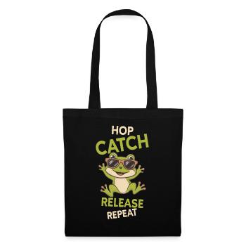 Hop Catch Release Repeat Frosch Humor - Stoffbeutel - Schwarz - Vorne