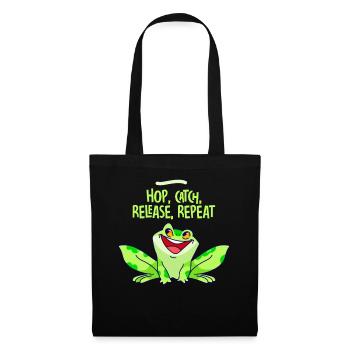 Hop Catch Release Repeat Frosch Humor - Stoffbeutel - Schwarz - Vorne