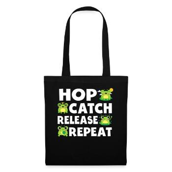 Hop Catch Release Repeat Frosch Humor - Stoffbeutel - Schwarz - Vorne