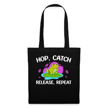 Hop Catch Release Repeat Frosch Humor - Stoffbeutel - Schwarz - Vorne