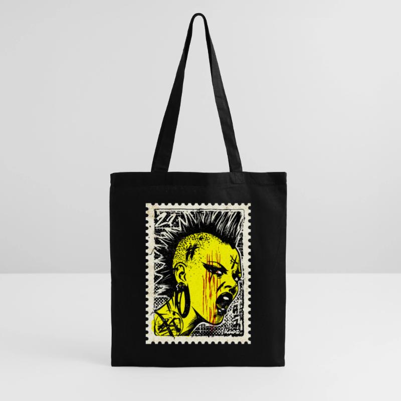 Femme punk sauvage avec mohawk et colère sur timbre-poste Sac en tissu