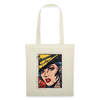 Pop-Art Frau mit Hut auf Retro-Comic Briefmarke - Stoffbeutel - Natur - Vorne
