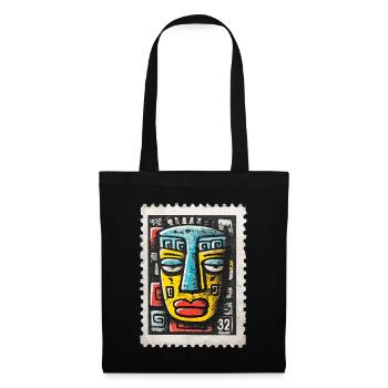 Bunte Maske im Tribal-Stil auf Briefmarke - Stoffbeutel - Schwarz - Vorne