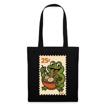 Glücklicher Frosch mit Ramen auf Briefmarke - Stoffbeutel - Schwarz - Vorne