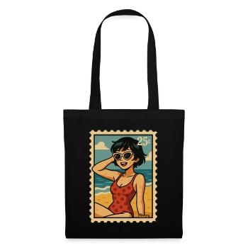 Sommer-Sonne-Girlals Retro Briefmarke - Stoffbeutel - Schwarz - Vorne
