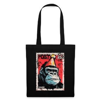 Gorilla mit Partyhut auf einer Briefmarke - Stoffbeutel - Schwarz - Vorne