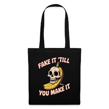Totenkopf Schädel Banane mit frechem Spruch - Stoffbeutel - Schwarz - Vorne
