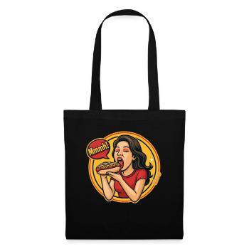 Frau genießt Hotdog Comic Pop Art Stil - Stoffbeutel - Schwarz - Vorne