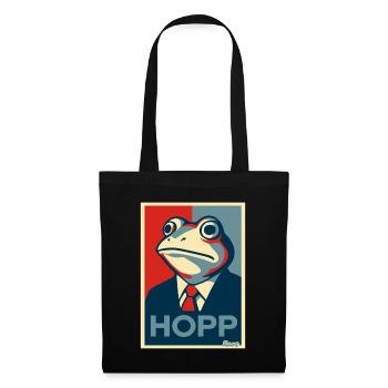Frosch im Anzug mit Spruch Hopp Parodie - Stoffbeutel - Schwarz - Vorne