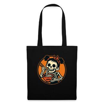 Squelette dessin animé fille mangeant des nouilles ramen - Sac en tissu - noir - Devant