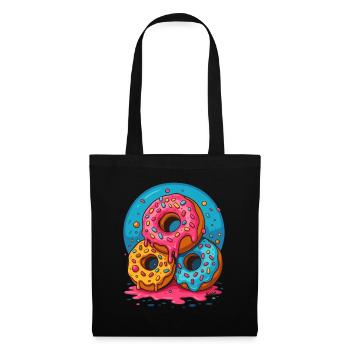 Drei bunte Donuts mit Glasur und Streuseln - Stoffbeutel - Schwarz - Vorne
