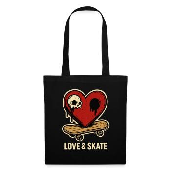 Heart with skull on skateboard - Tote Bag - black - Front