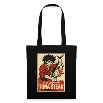 Man in kimono with tuna and lettering "Tuna - Tote Bag - black - Front