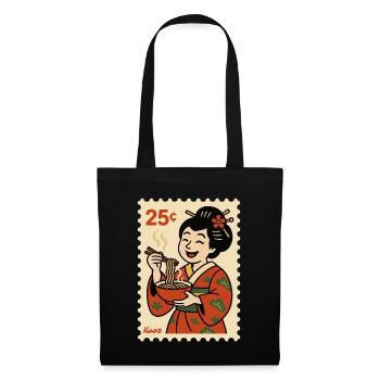 Geisha in kimono with noodle bowl on postage stamp - Tote Bag - black - Front