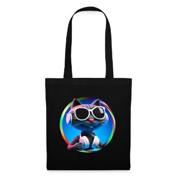 Katze Brille Turntable DJ Disco Club Kopfhörer - Stoffbeutel - Schwarz - Vorne