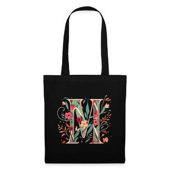 M typography floral - Stoffbeutel - Schwarz - Vorne