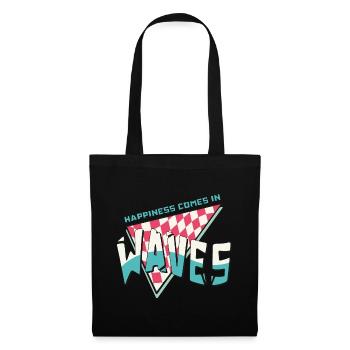 Happiness comes in waves Sommer Strand Retro Surf - Stoffbeutel - Schwarz - Vorne