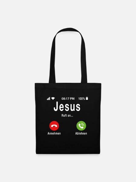 Jesus Ruft an Witzig Handy Telefon Gott Anruf - Stoffbeutel - Schwarz