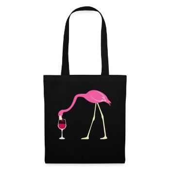 Lustiges Durstiger Flamingo Rotwein Geschenk - Stoffbeutel - Schwarz - Vorne