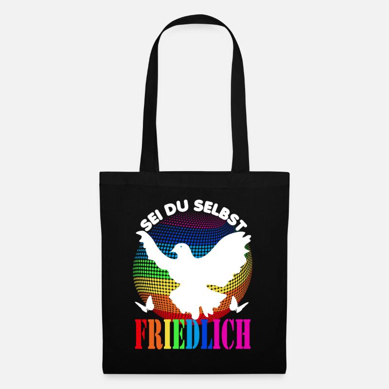 Frieden- Pace - Peace - Sei du selbst - friedlich - Stoffbeutel - Schwarz