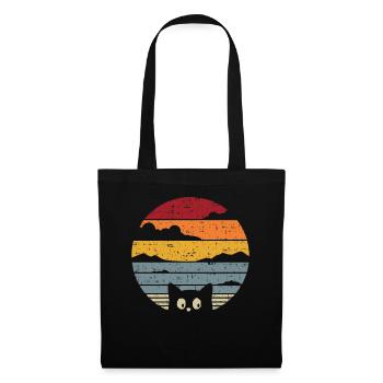 Katzen Vintage Cat Meer Sonnenuntergang Geschenk - Stoffbeutel - Schwarz - Vorne
