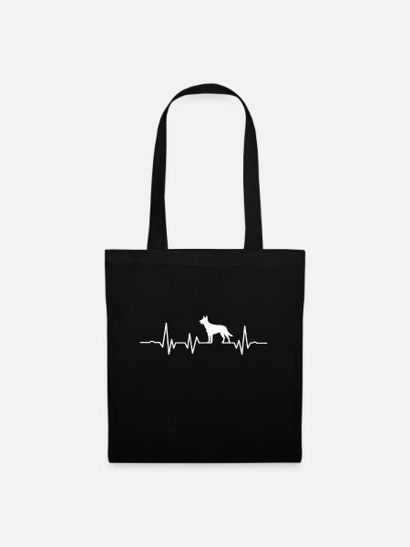 Hund Herzschlag EKG Schäferhund Hundeliebe - Stoffbeutel - Schwarz