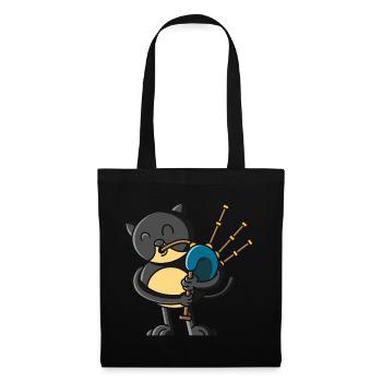 Chat écossais avec cornemuse, Ecosse - Sac en tissu - noir - Devant