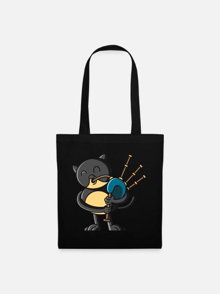 Chat écossais avec cornemuse, Ecosse - Sac en tissu - noir